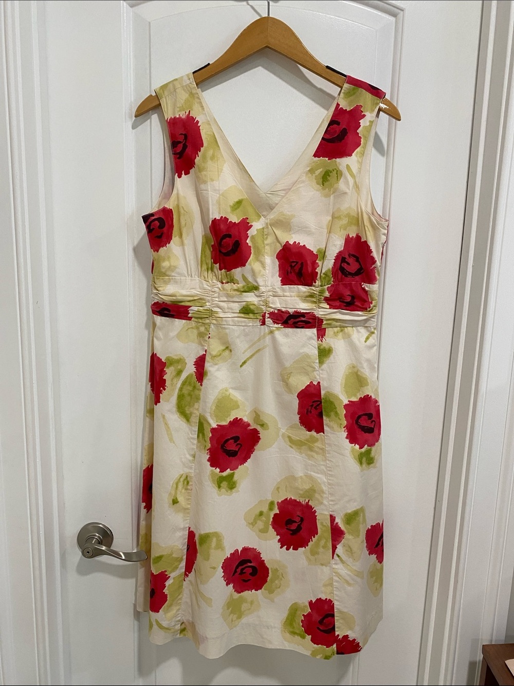 Boden Cream Dress with Red Floral Print